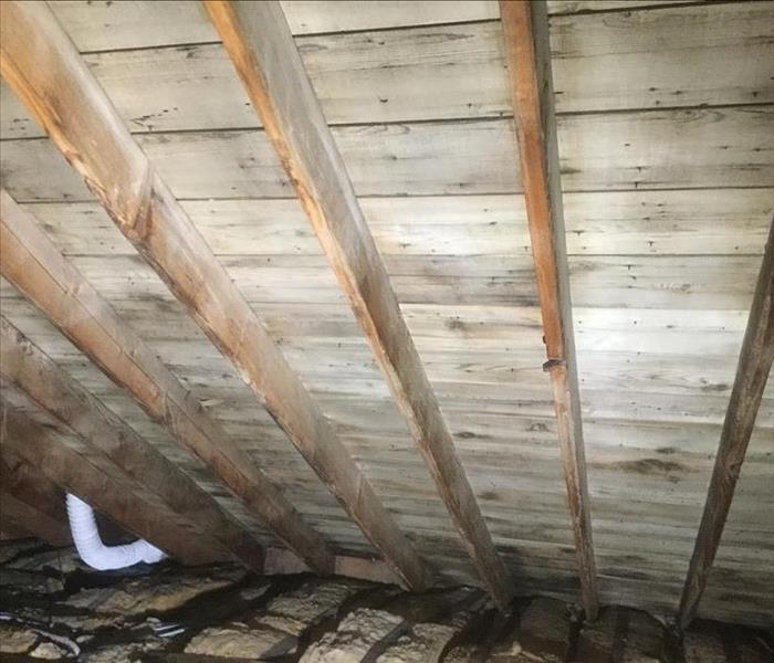 Attic sheathing after black mold has been cleaned