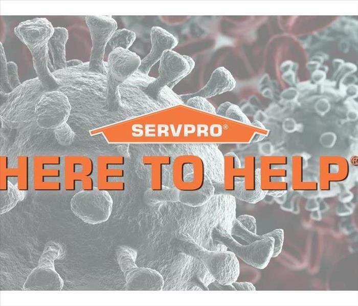 SERVPRO logo with words "Here To Help" in front of a graphic of a germ.