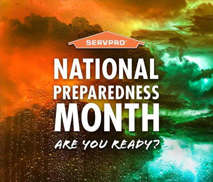 The words "National Preparedness Month: Are You Ready?" in front of an orange and greenlit lightning storm