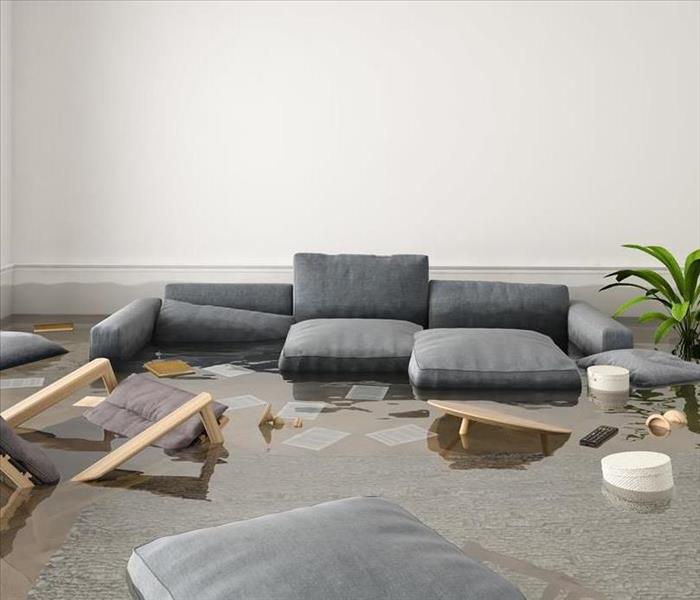 Flood damage to living room furniture
